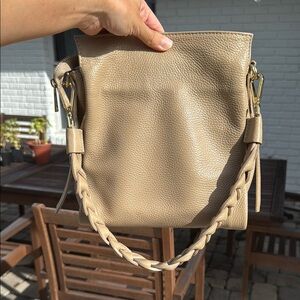 Italian Neutral Tan Leather Braided Strap Shoulder Bag Leather